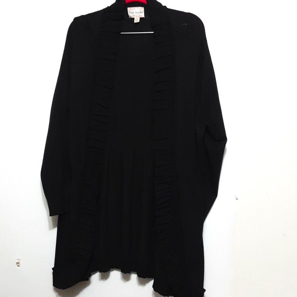 Miss Guided Long‎ Black Ruffle Sweater/ Cardigan 1X